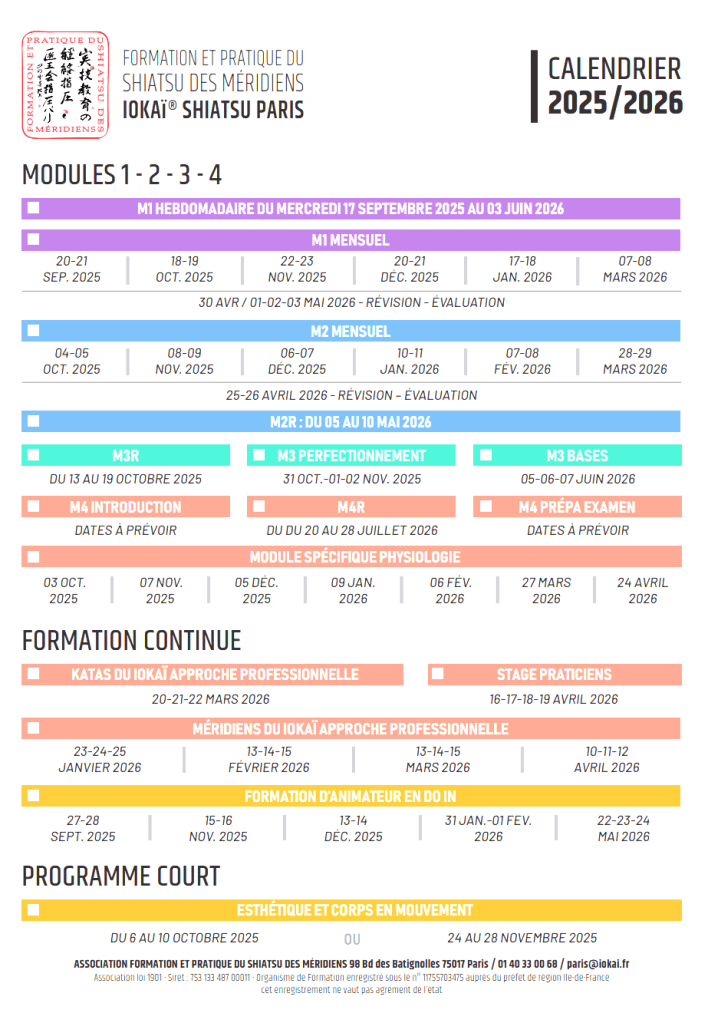 Iokai shiatsu Paris stages